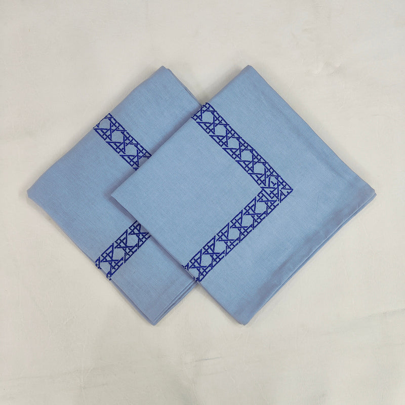 Light blue Cotton cloth scallop napkins with embroidered trim for table decor 20''x20'' size set of 4