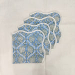 Blue Wave scallop cloth napkin,gift for him, Piping Napkins,Indian Napkins, Set of 4