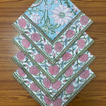 Ice Blue, Kelly Green, Pink Indian Floral Hand Block Printed Cotton Cloth Napkins Size 20x20" Set of 4,6,12,24,48 Wedding Events Home Party