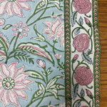 Ice Blue, Kelly Green, Pink Indian Floral Hand Block Printed Cotton Cloth Napkins Size 20x20" Set of 4,6,12,24,48 Wedding Events Home Party
