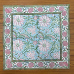 Ice Blue, Kelly Green, Pink Indian Floral Hand Block Printed Cotton Cloth Napkins Size 20x20" Set of 4,6,12,24,48 Wedding Events Home Party