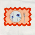 Embroidered Scallop Border Placemats, double scalloped mats and Linen wave scallop cloth cocktail Father's Placemats day gift Set of 2