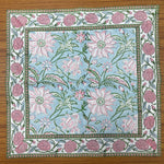 Ice Blue, Kelly Green, Pink Indian Floral Hand Block Printed Cotton Cloth Napkins Size 20x20" Set of 4,6,12,24,48 Wedding Events Home Party