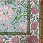 Ice Blue, Kelly Green, Pink Indian Floral Hand Block Printed Cotton Cloth Napkins Size 20x20" Set of 4,6,12,24,48 Wedding Events Home Party