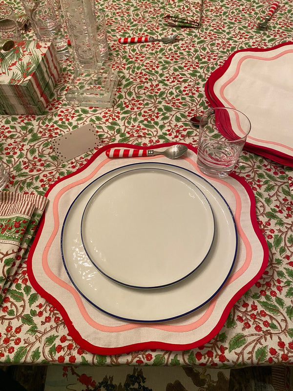 Table Linens PlaceMats White double Piping Mats and Cotton round wave scallop cloth cocktail Placemats,fathers day gift