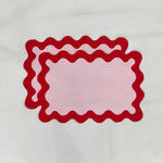 Embroidered Scallop Border Placemats, double scalloped mats and Linen wave scallop cloth cocktail Father's Placemats day gift Set of 2