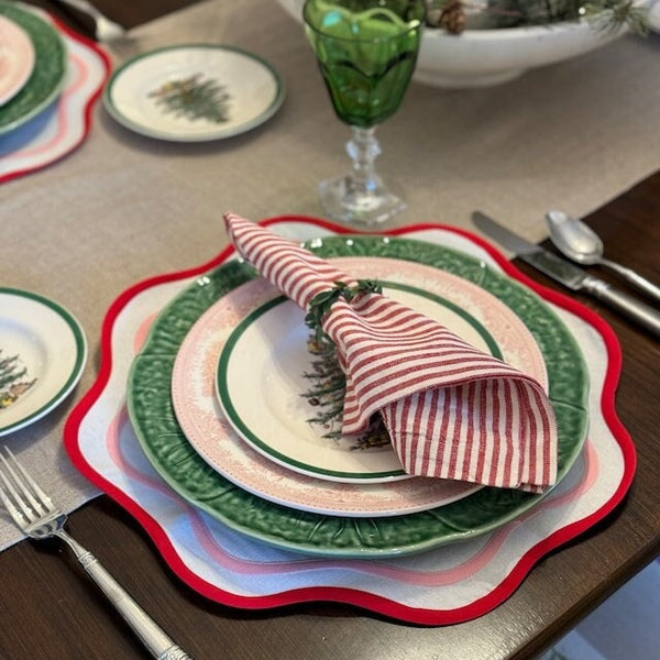 Table Linens PlaceMats White double Piping Mats and Cotton round wave scallop cloth cocktail Placemats,fathers day gift
