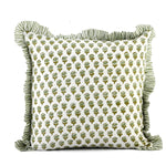 Emerald Green Cotton Block Print Ruffle Throw Pillow Covers, Decorative Pillows for Living Room, Boho Floral Cover/ without pillow insert