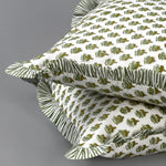 Emerald Green Cotton Block Print Ruffle Throw Pillow Covers, Decorative Pillows for Living Room, Boho Floral Cover/ without pillow insert