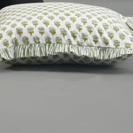 Emerald Green Cotton Block Print Ruffle Throw Pillow Covers, Decorative Pillows for Living Room, Boho Floral Cover/ without pillow insert