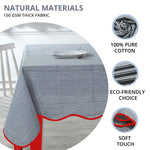 Blue Stripes with Red Piping Table Cloth, Scallop table cover, Indian Hand Block Printed Cotton Tablecloth for Farmhouse Wedding Home Decor