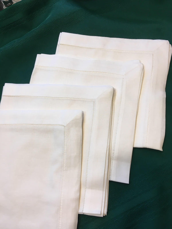 Poly Linen blend hemstitched ivory 20 in. napkins. Embellish your own, Wedding napkins for table decor size set of 4 embroidered napkins