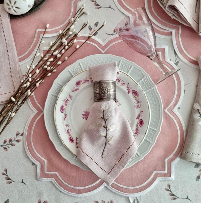 Pink Embroidered Placemats, Dinning Table Placemats, cloth cocktail Placemats Dinner Table Set, Pink Table Linen decor, Wedding table decor