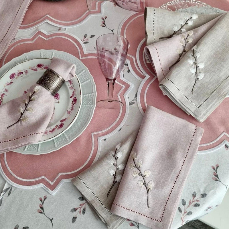 Pink Embroidered Placemats, Dinning Table Placemats, cloth cocktail Placemats Dinner Table Set, Pink Table Linen decor, Wedding table decor