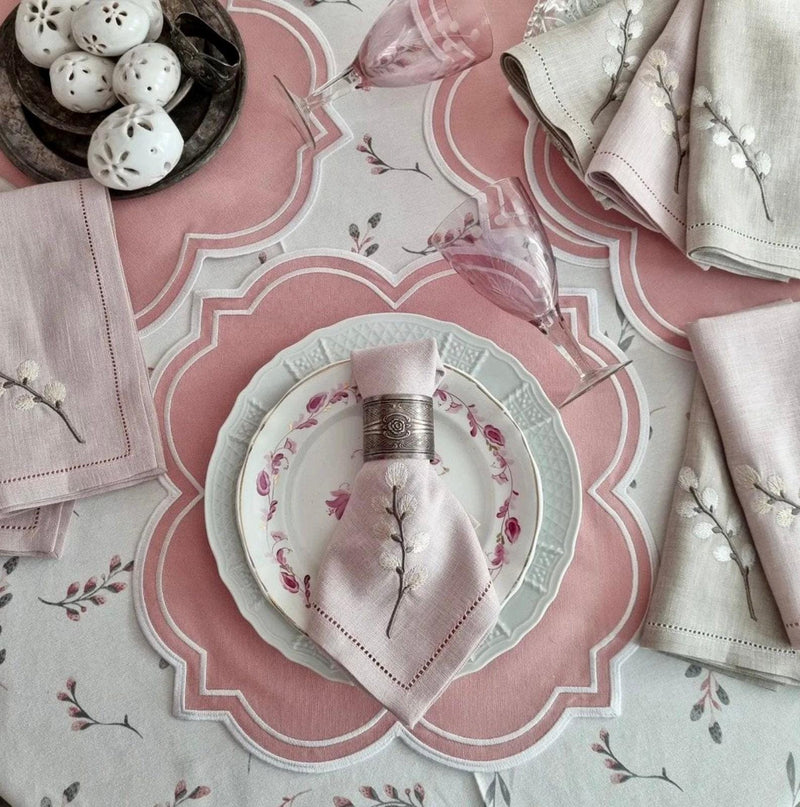 Pink Embroidered Placemats, Dinning Table Placemats, cloth cocktail Placemats Dinner Table Set, Pink Table Linen decor, Wedding table decor
