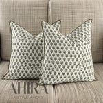 Indian Hand Block Printed Cotton Throw Pillow Cover for Farmhouse, Preppy, Boho, Home Décor, Floral, Decorative Couch Pillow- Emerald Green