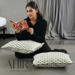 Indian Hand Block Printed Cotton Throw Pillow Cover for Farmhouse, Preppy, Boho, Home Décor, Floral, Decorative Couch Pillow- Emerald Green