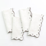 Scalloped Knot Red Embroidered Linen Napkin, Wedding napkins for table decor 20''x20'' size set of 4 embroidered napkins