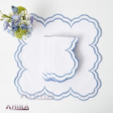 FabricSG White Napkins, Colorful Napkins with Scalloped Edges | 18x18'' Size | Wedding Table Decor | Dining Linens | Farmhouse Style