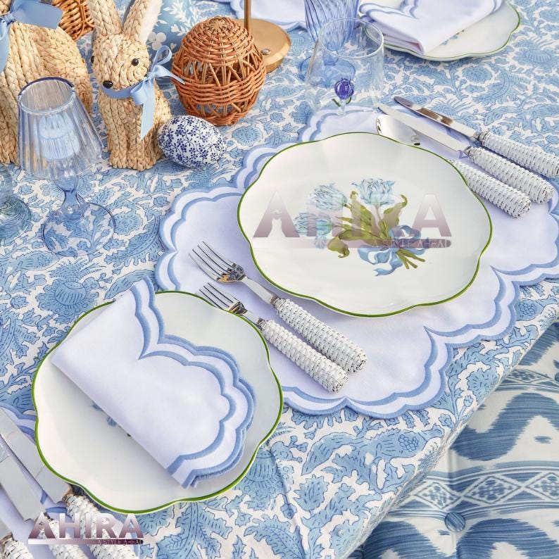 FabricSG White Napkins, Colorful Napkins with Scalloped Edges | 18x18'' Size | Wedding Table Decor | Dining Linens | Farmhouse Style