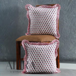 Pink Sapphire Cotton Block Print Ruffle Throw Bed Pillow Covers for Couch, Decorative Couch Pillows for Living Room, Boho Floral Sham