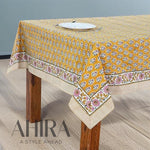 Cotton Indian Hand-Block Printed Tablecloth for Wedding Farmhouse Buffet Housewarming Picnic Boho Home Decor Floral- Poppy Yellow