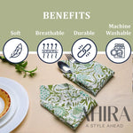 Agate Green Indian Block Printed-Floral Cotton Dining Table Daily Use Napkins, Farmhouse Wedding Event Home Party Napkins 18x18