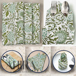 Agate Green Indian Block Printed-Floral Cotton Dining Table Daily Use Napkins, Farmhouse Wedding Event Home Party Napkins 18x18