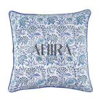 Indian Hand Block Printed Cotton Throw Pillow Cover for Farmhouse, Preppy, Boho, Home Décor, Floral, Decorative Couch Pillow- Aqua Blue