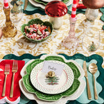 Embroidered Scallop Border Placemats, double scalloped mats and Linen wave scallop cloth cocktail Father's Placemats day gift Set of 2