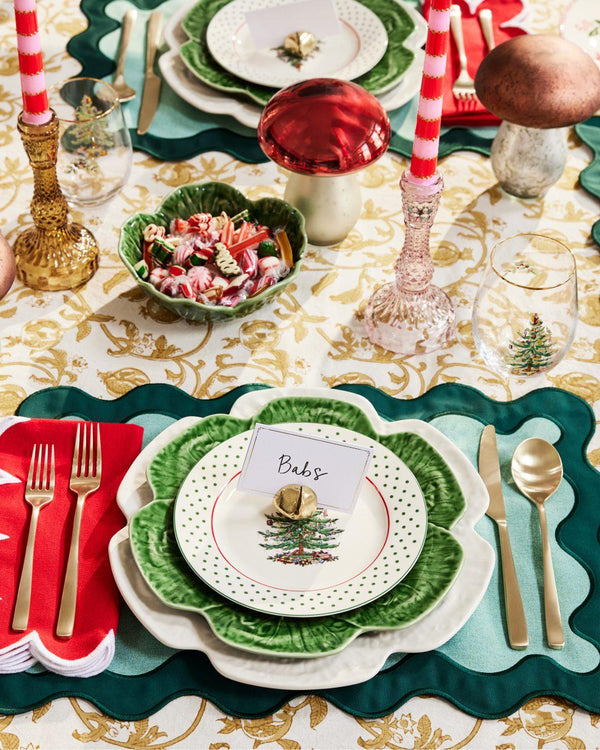 Embroidered Scallop Border Placemats, double scalloped mats and Linen wave scallop cloth cocktail Father's Placemats day gift Set of 2