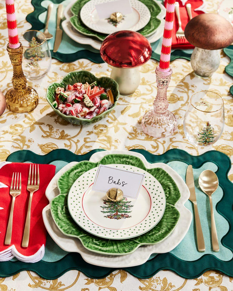 Embroidered Scallop Border Placemats, double scalloped mats and Linen wave scallop cloth cocktail Father's Placemats day gift Set of 2