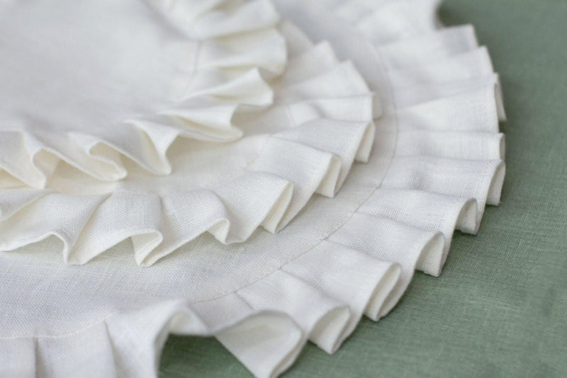 Round Ruffled Linen Placemat - One Layer Linen Placemat - Organic Linen Fabric - Linen Mat