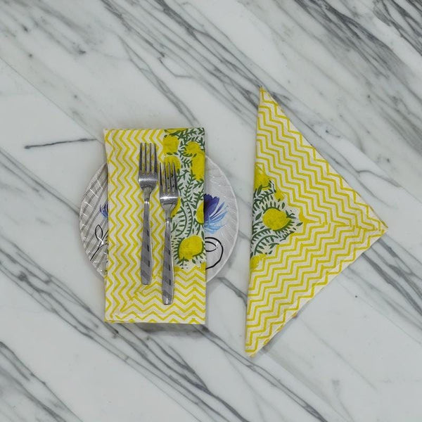 Lemon Napkins, Block Print, Set of 4