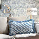 Cotton Block Print Ruffle Bed Pillow Sham Covers for Bed Decor, Couch Pillows, Grandmillennial Preppy Boho Floral Sham- Apatite Blue