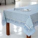 Cotton Indian Hand-Block Printed Tablecloth for Wedding Farmhouse Buffet Housewarming Picnic Boho Home Decor Floral- Apatite Blue