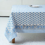 Cotton Indian Hand-Block Printed Tablecloth for Wedding Farmhouse Buffet Housewarming Picnic Boho Home Decor Floral- Apatite Blue