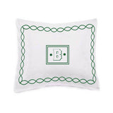 Monogram 400 Thread Count White Cotton Sateen Hotel Stitch Pillow Sham with 2-inch flange Chain Embroidery Border (Set of 1)