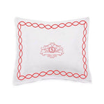 Monogram 400 Thread Count White Cotton Sateen Hotel Stitch Pillow Sham with 2-inch flange Chain Embroidery Border (Set of 1)