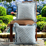 FabicSG Apatite Blue Cotton Block Print Ruffle Throw Bed Pillow Covers for Couch, Decorative Couch Pillows for Living Room, Boho Floral Sham