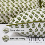 Indian Hand Block Printed Cotton Throw Pillow Cover for Farmhouse, Preppy, Boho, Home Décor, Floral, Decorative Couch Pillow- Emerald Green