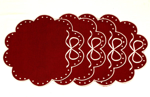 Classic Placemats Red Embroidered Edges for table decor , Bow table linen, Embroidered placemat / Linen placemat / Table decor