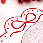 Classic Placemats Red Embroidered Edges for table decor , Bow table linen, Embroidered placemat / Linen placemat / Table decor