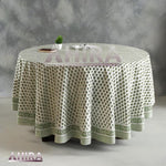 Emerald Green Handmade Cotton Block Print Round Tablecloth - Machine Washable Spring & Easter Gift