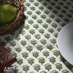 Emerald Green Handmade Cotton Block Print Round Tablecloth - Machine Washable Spring & Easter Gift