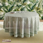 Emerald Green Handmade Cotton Block Print Round Tablecloth - Machine Washable Spring & Easter Gift