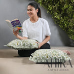 Agate Green Cotton Block Print Ruffle Throw Bed Pillow Covers for Couch, Decorative Couch Pillows for Living Room, Boho Floral Sham