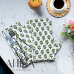 Napkin,Emerald Green-Indian Block Printed-Floral Cotton Dining Table Daily Use Napkins, Farmhouse Wedding Event Home Party Napkins 18x18