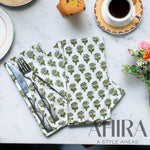 Napkin,Emerald Green-Indian Block Printed-Floral Cotton Dining Table Daily Use Napkins, Farmhouse Wedding Event Home Party Napkins 18x18