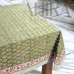 Cotton Indian Hand-Block Printed Tablecloth for Wedding Farmhouse Buffet Housewarming Picnic Boho Home Decor Floral- Jade Green